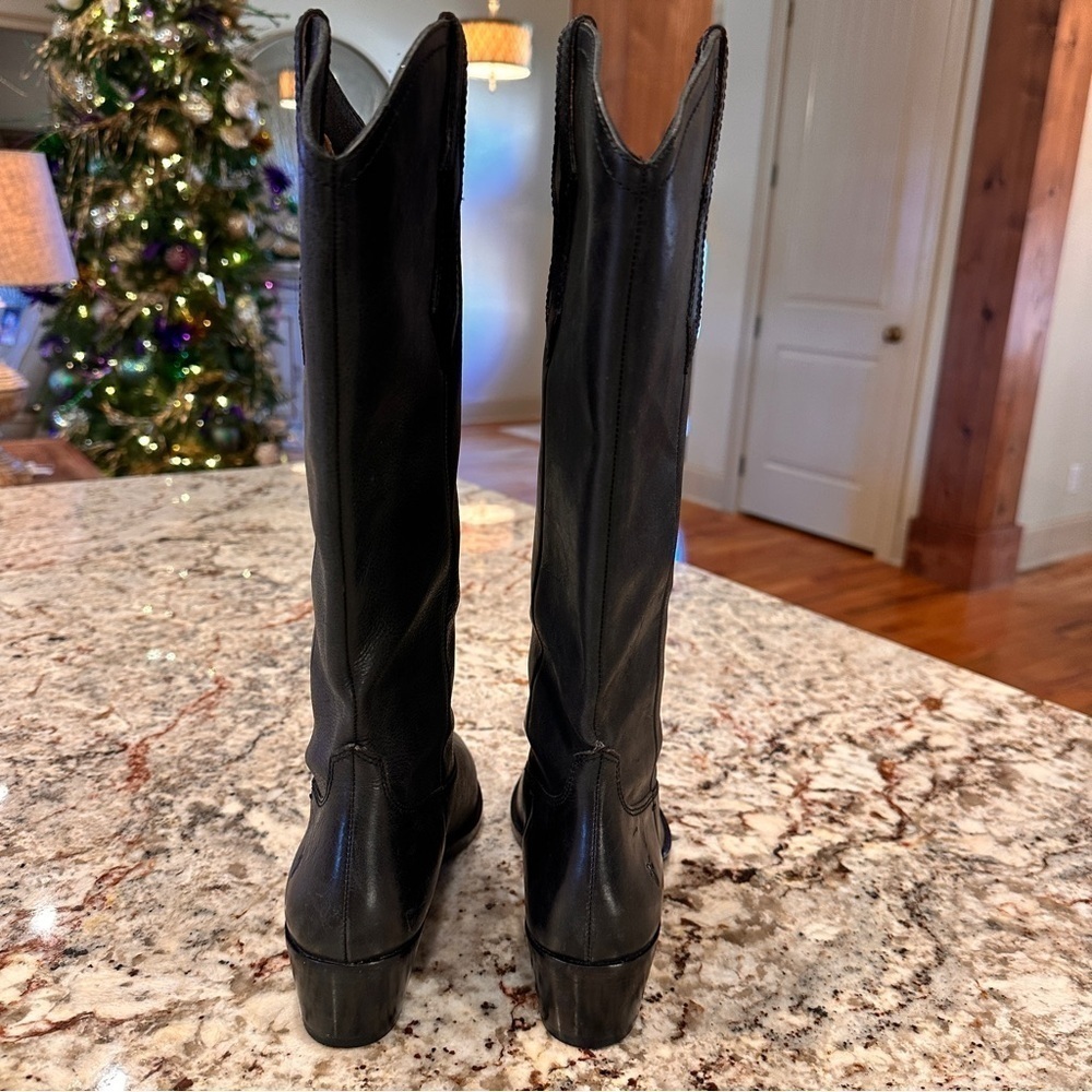 Frye black pull on genuine leather western boots size 6 cowgirl cowboy classic - Picture 8 of 12